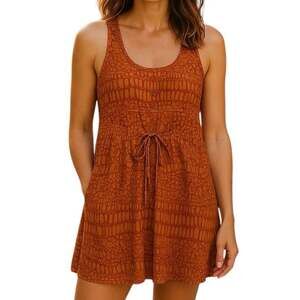 Bar III Copper Tan Mini Dress Medium Racerback Tie Waist Pockets